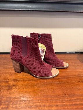 Toms Burgundy Perforated Open-Toe Ankle Bootie
